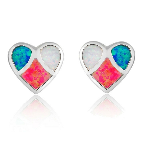 Tri-Color Fire Opal Heart Earrings - Picture 5 of 6